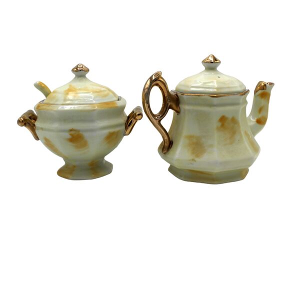 Vintage Porcelain Sugar Creamer Set Enesco Japan Porcelain Fall Fruit Design - Picture 5 of 8